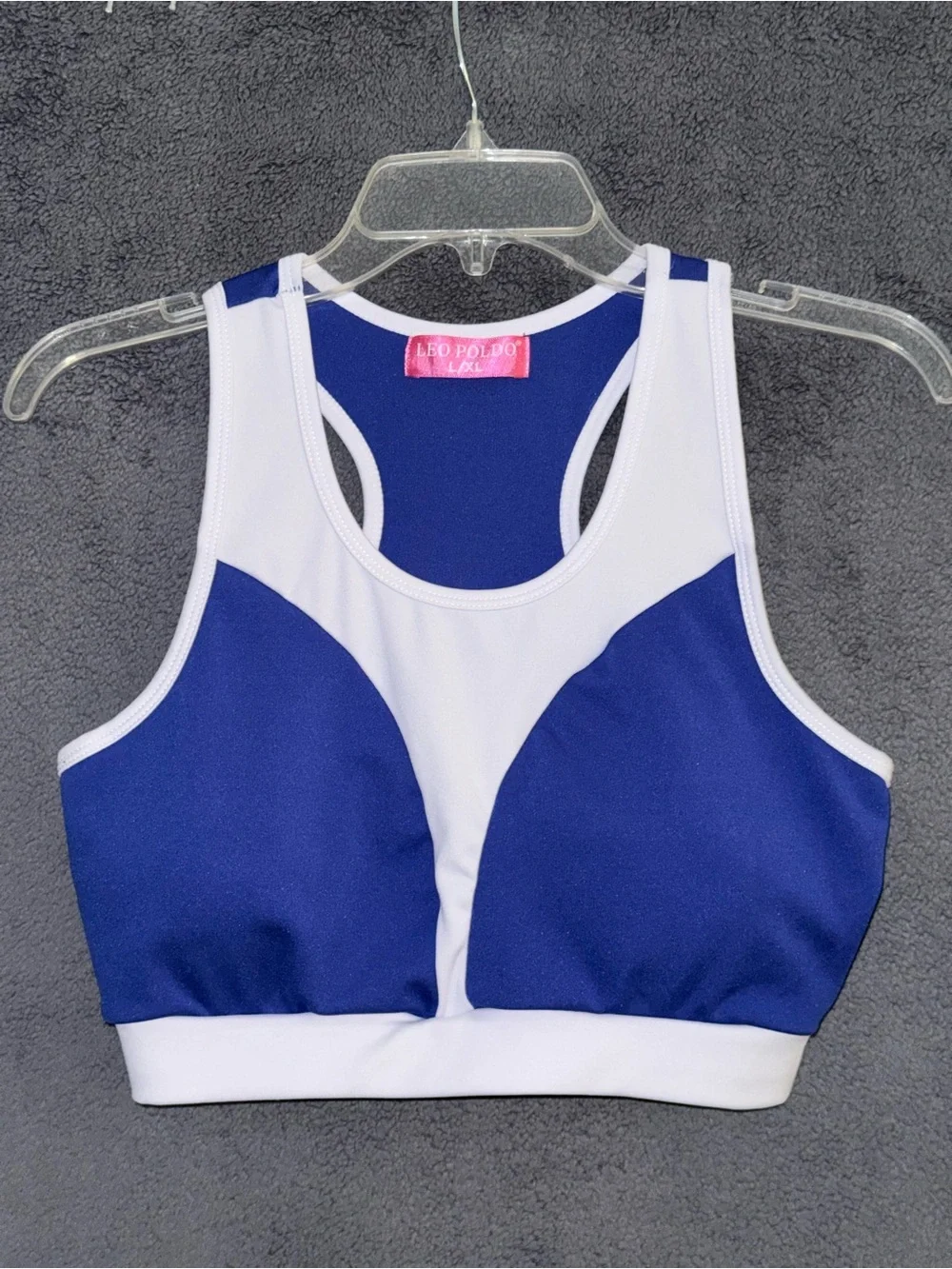 Leo Poldo Colorblock Racerback Sports Bra in Blue and White Size L/XL